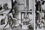 Кузница с водяным двигателем. Гравюра XVI века